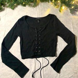 Laced Up Black Crop Top